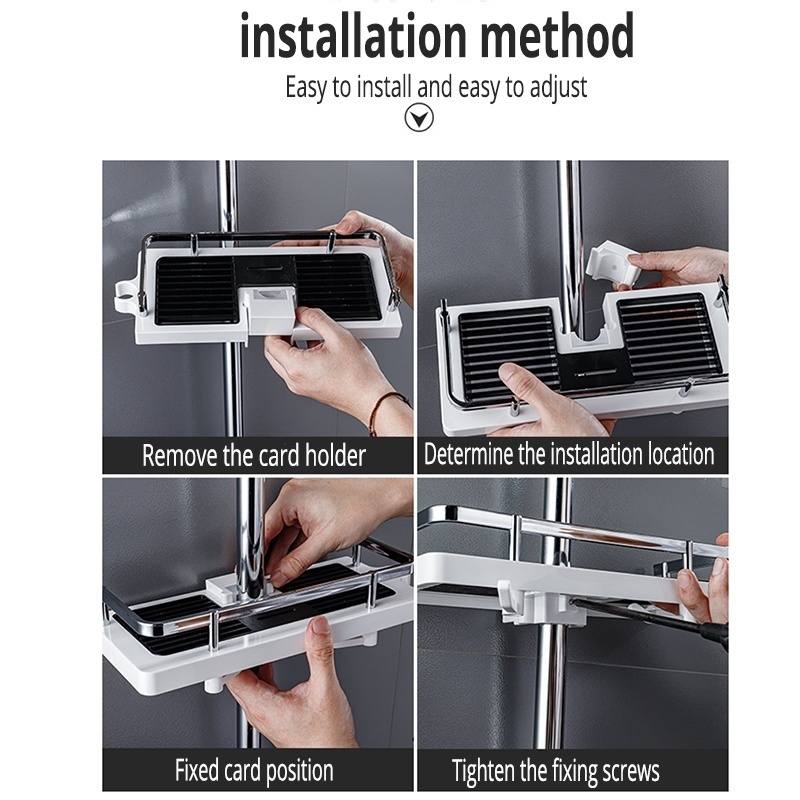 Bathroom Shower Storage Rack Organizer Pole Shelves Shampoo Tray Stand Single Tier No Drilling Lifting Rod  Head Holder