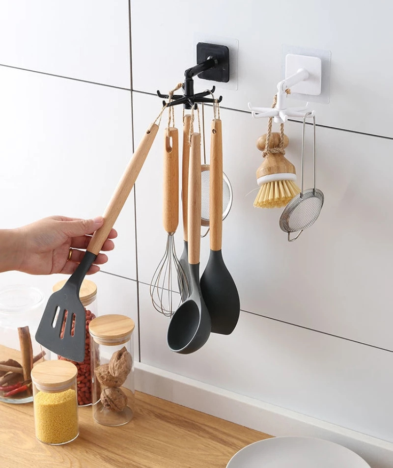 Rotating Wall Hangers to Portable Six-angle Hooks Kitchen Hangers Bathroom Racks Multifunction Kitchen Utensils Plastic Hook