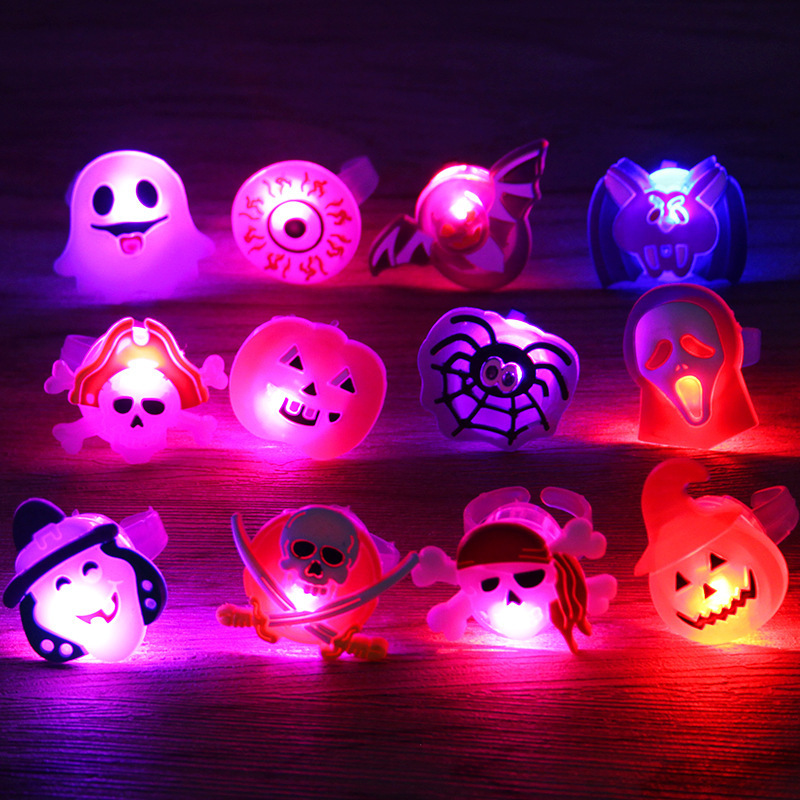 LED Luminous Halloween Rings Pumpkin Ghost Glowing in Dark Finger Toys with Lights Christmas Party Decor