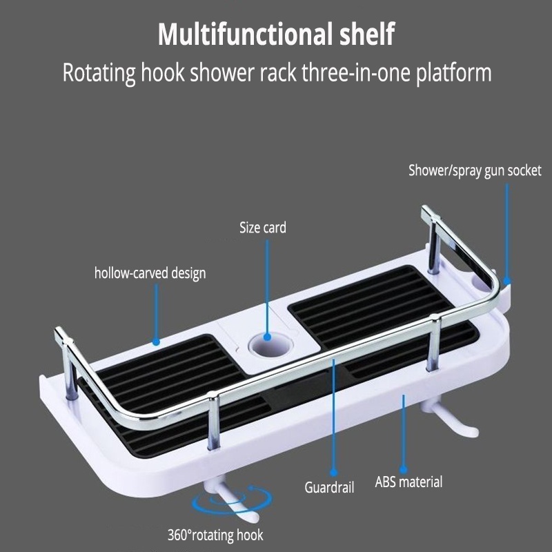 Bathroom Shower Storage Rack Organizer Pole Shelves Shampoo Tray Stand Single Tier No Drilling Lifting Rod  Head Holder