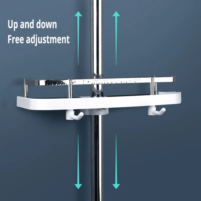 Bathroom Shower Storage Rack Organizer Pole Shelves Shampoo Tray Stand Single Tier No Drilling Lifting Rod  Head Holder