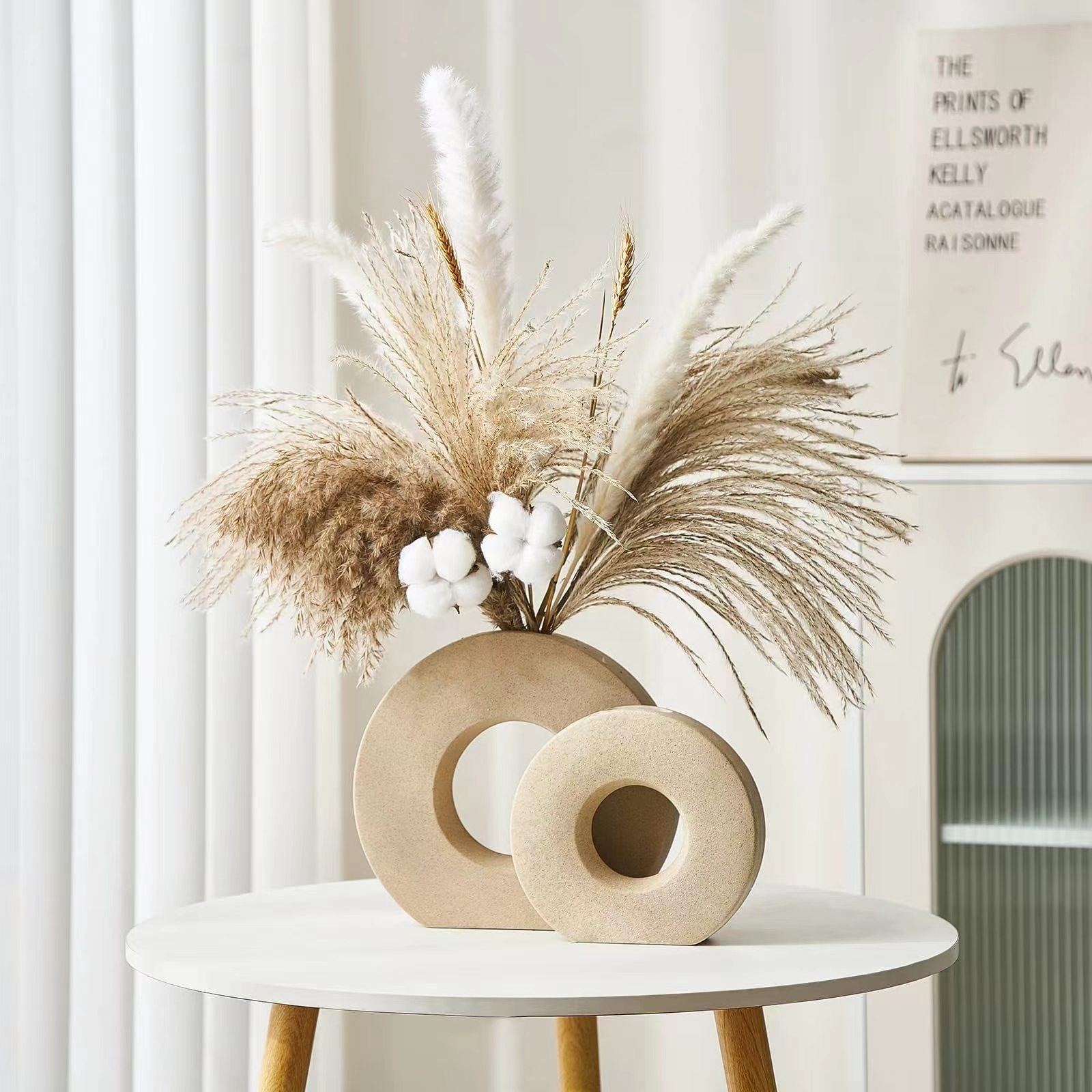 Nodic modern ceramics donuts vase sets pampas grass pot natural dried flowers wedding home decor bouquet frosted matte vase