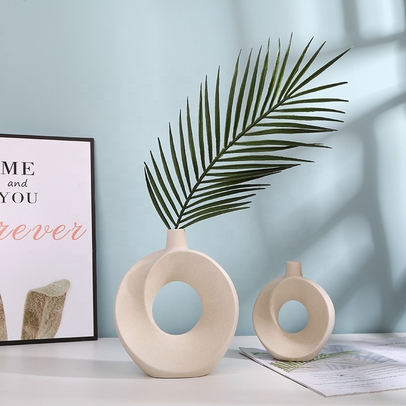 Newest nordic simple donuts set of 3 ceramic vase dried flower home decoration hotel office guesthouse decoration