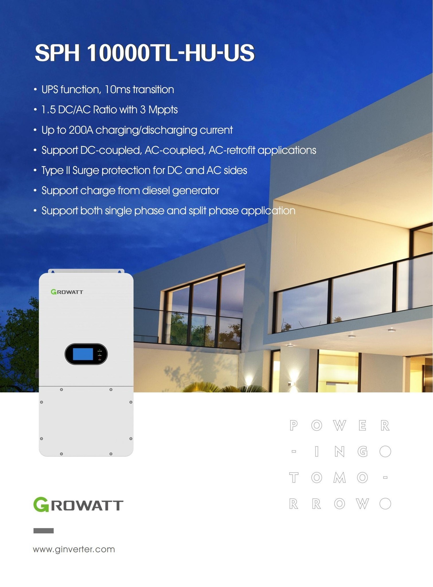 Growatt SPH 10000TL-HU-US Inverter 10kw hybrid solar inverter with built in MPPT charger for home solar  energy system