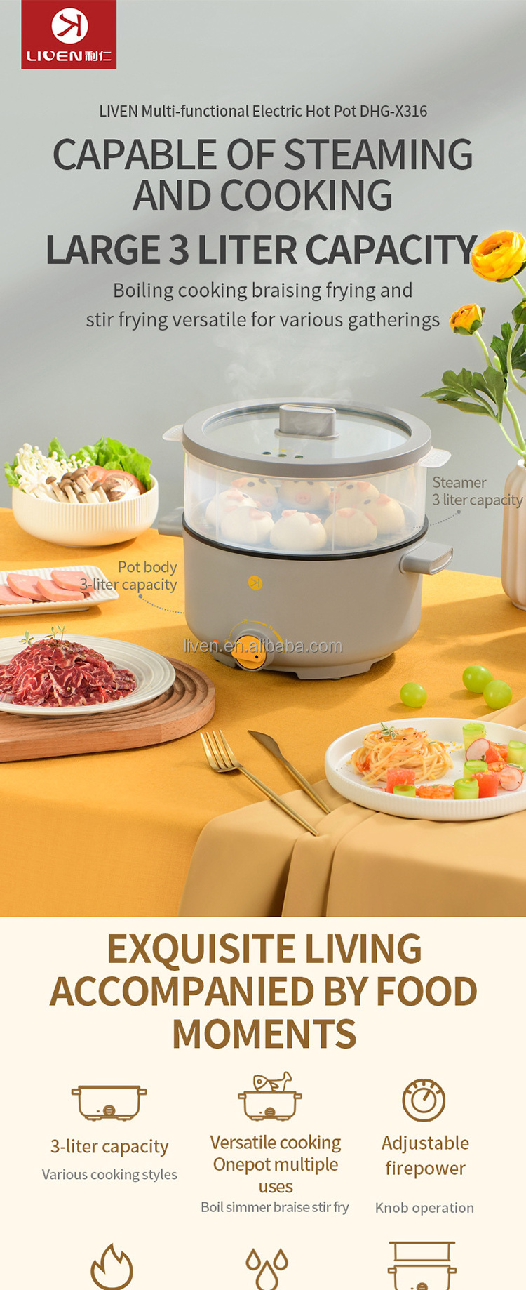 Electric multi cooking pot electric frying pan suitable for noodles/hotpot/soup fast cooking electric hot pot cooker