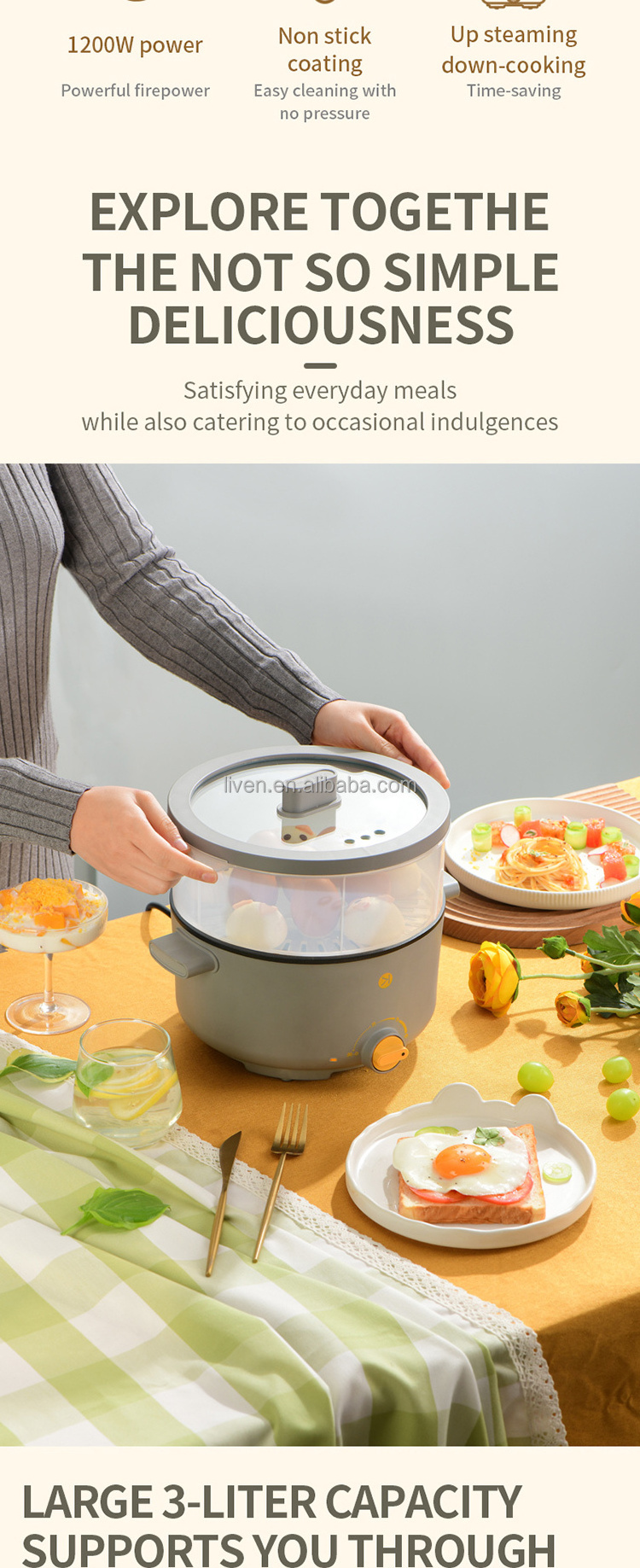 Electric multi cooking pot electric frying pan suitable for noodles/hotpot/soup fast cooking electric hot pot cooker