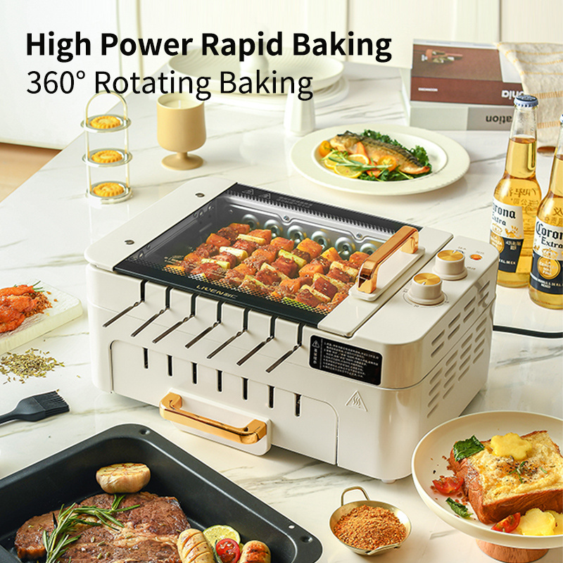 non-stick electric grill pan BBQ meat machine double-layered skewer machine electric BBQ grill with 7 skewers