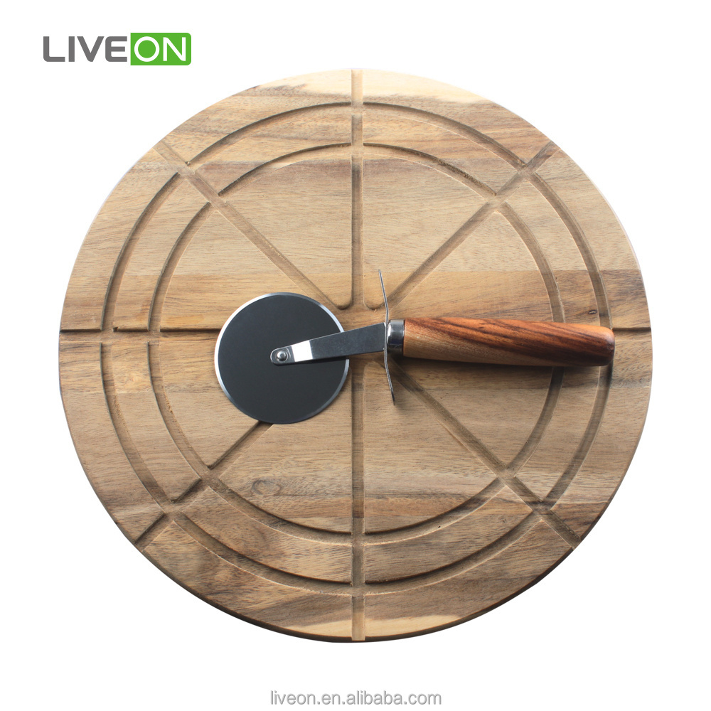 Wooden Pizza Cutting Board or Tray With Pizza Knife