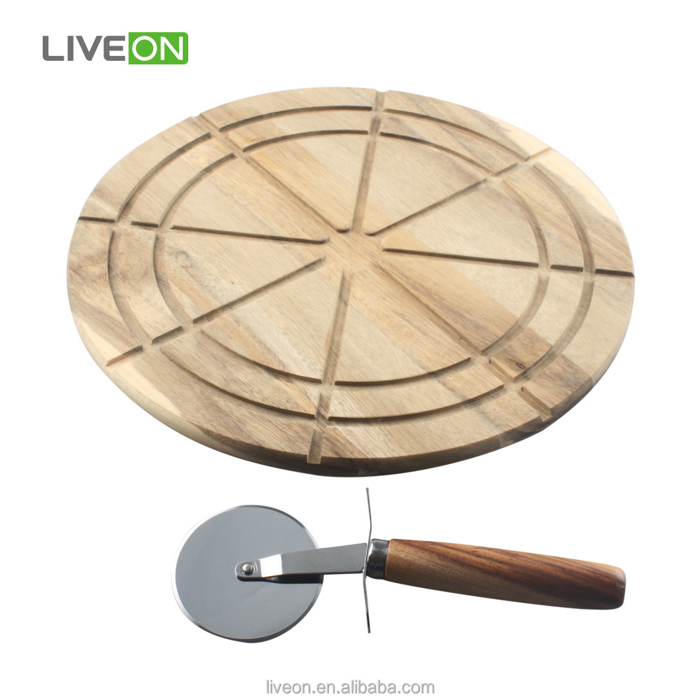 Wooden Pizza Cutting Board or Tray With Pizza Knife