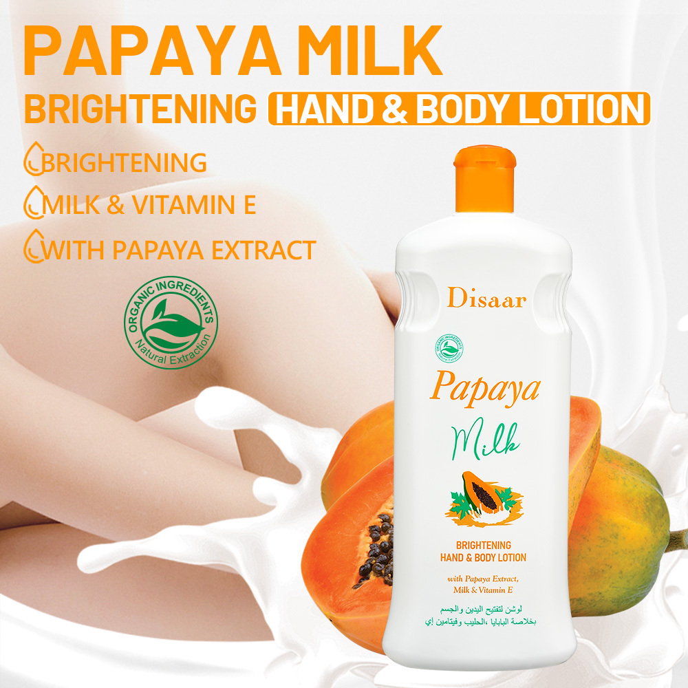 Disaar Wholesale Papaya Milk Brightening Hand Body Skin Whitening Cream Lotion With Vitamin E 600ml Large Package Moisture Skin