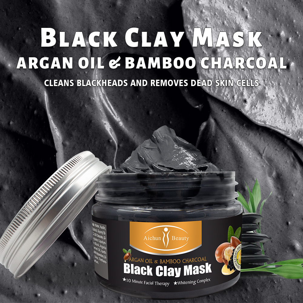 Deep Cleaning Bamboo Charcoal and Argan Oil Beauty Mask Black Clay Face Mud for Whitening and Pore Cleaning for Females