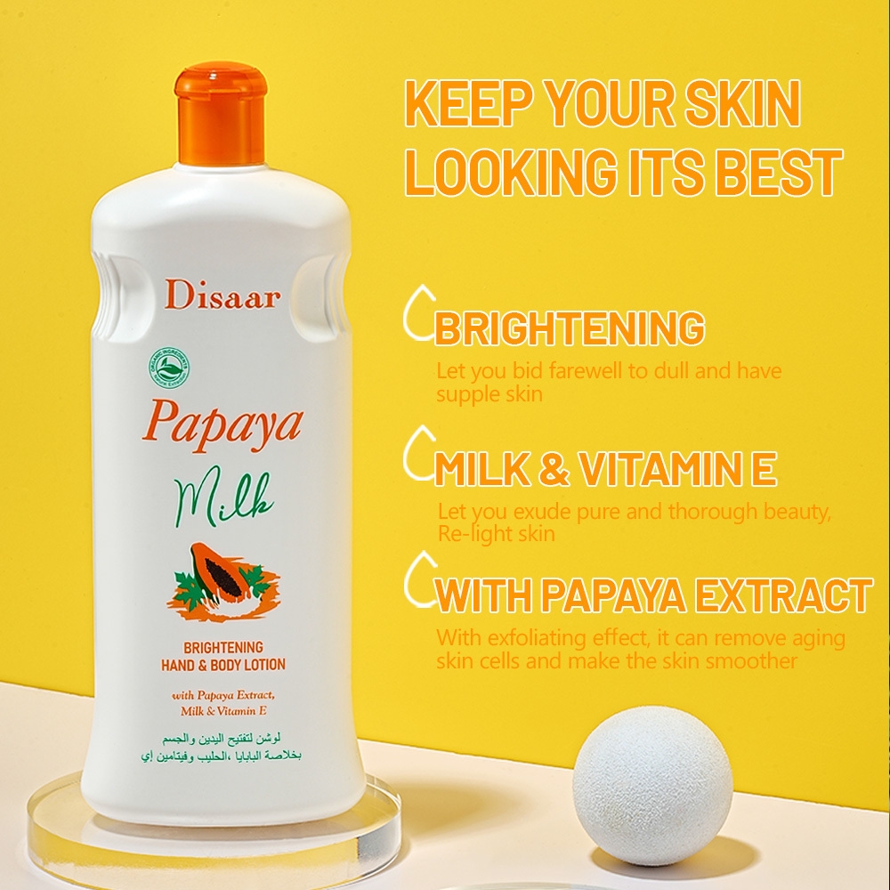 Disaar Wholesale Papaya Milk Brightening Hand Body Skin Whitening Cream Lotion With Vitamin E 600ml Large Package Moisture Skin