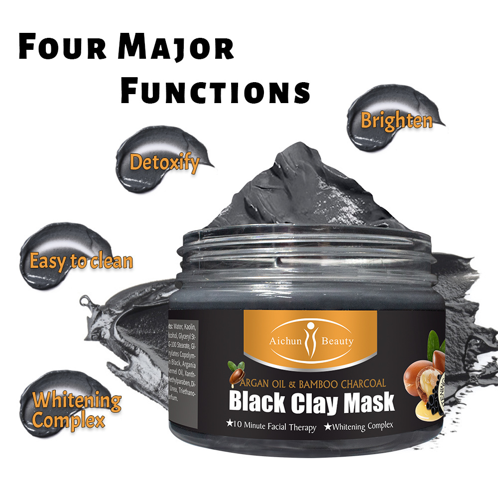 Deep Cleaning Bamboo Charcoal and Argan Oil Beauty Mask Black Clay Face Mud for Whitening and Pore Cleaning for Females