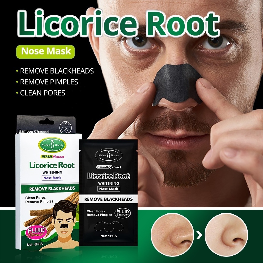 High Efficiency Bamboo Charcoal Removal Blackhead Pimples Brighten Mask Licorice Root Extract Blackhead Remover Nose Strip