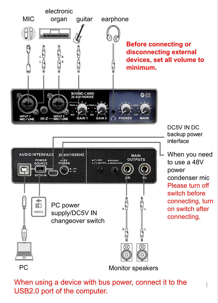 Recording Studio Music Recording Equipment Zoom Audio Interface for Studio XLR Port 24-Bit 192KHZ Compatible with PC Monitor 3.5