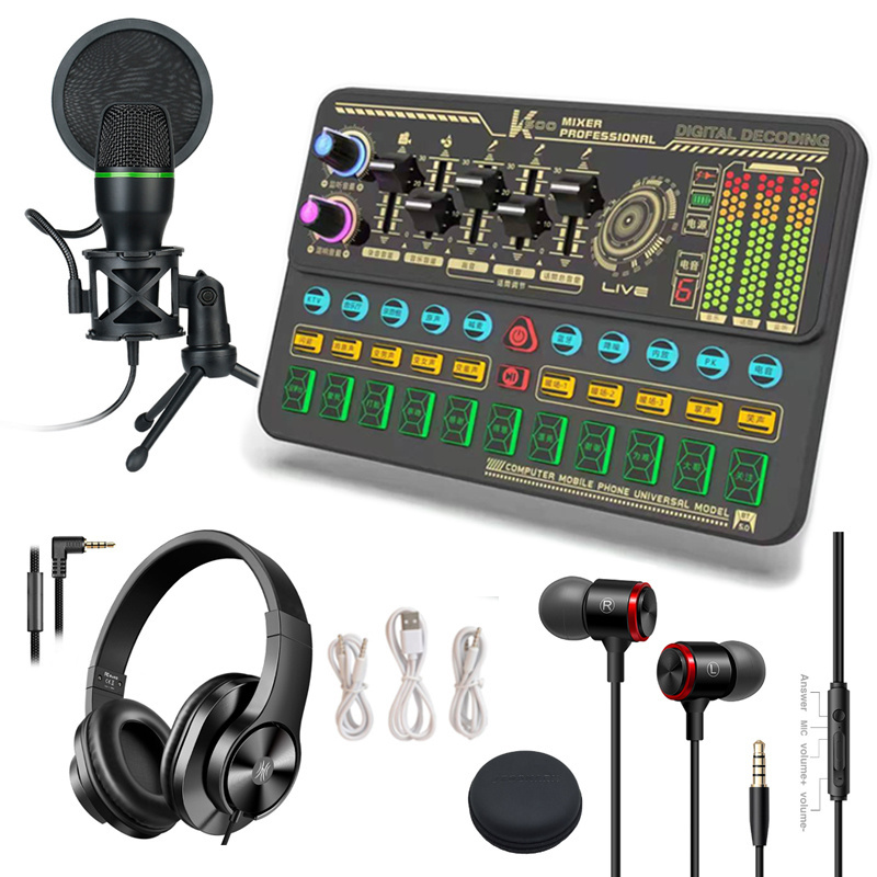 Podcast Desktop Setup Sound Card K500 Audio Card with Effects Podcast Condenser Microphone Recording Full Kit Streaming Studio