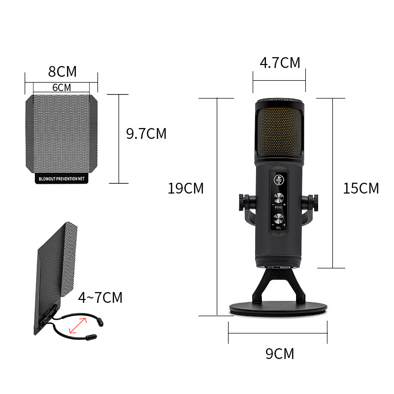 Condenser USB Gaming PC Conference Room Microphone Voice Over Microphone Condenseur Microphone with RGB Lighting Mute Gain Knob