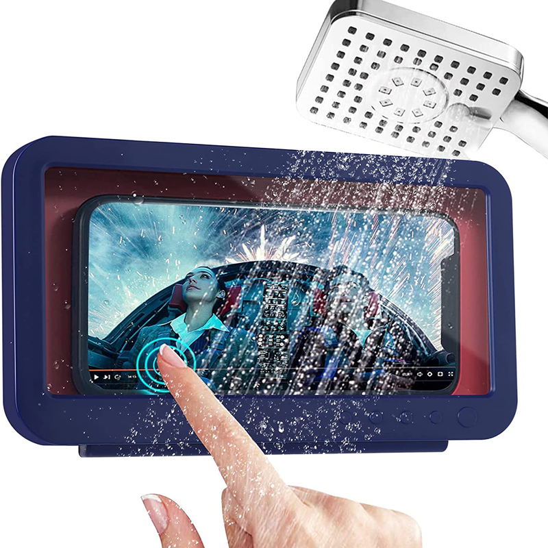 2021 Cute Waterproof New Blue Abs Bathroom Shower Phone Holder Amazon Hot Tub Mobile Case Bath Phone Holder  Box