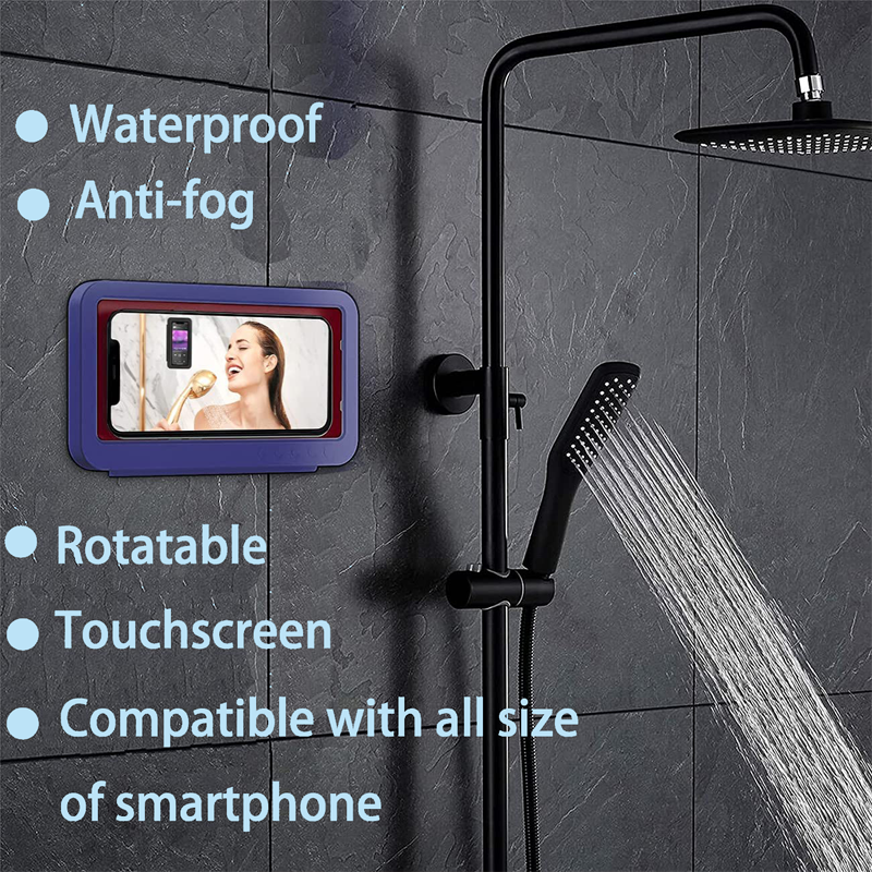 2021 Cute Waterproof New Blue Abs Bathroom Shower Phone Holder Amazon Hot Tub Mobile Case Bath Phone Holder  Box