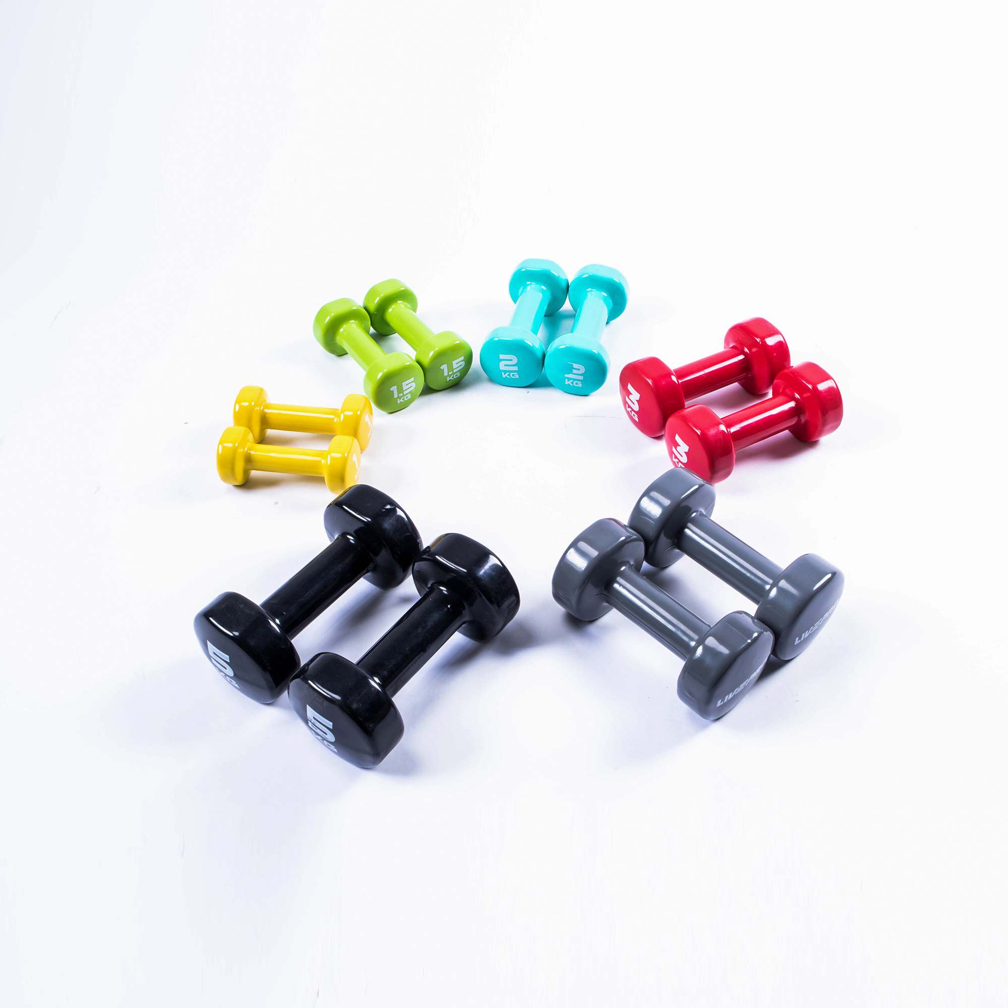 LIVEPRO Manufacturer Wholesale Dumbbell  1-5KG Vinyl Coated Aerobic Hex Dumbbell