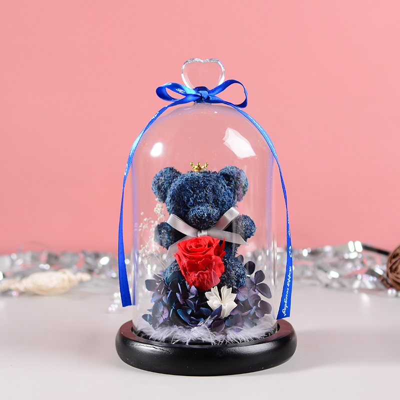 2020 New Christmas Decoration Gift Preserved Rose Bear in Glass Bottle Welding Gifts Preserved Flower,preserved Flower Liviflo