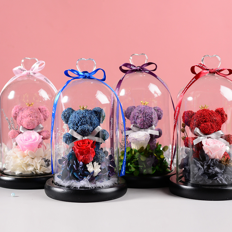 2020 New Christmas Decoration Gift Preserved Rose Bear in Glass Bottle Welding Gifts Preserved Flower,preserved Flower Liviflo