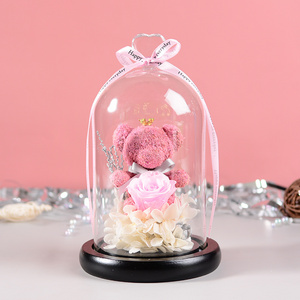 2020 New Christmas Decoration Gift Preserved Rose Bear in Glass Bottle Welding Gifts Preserved Flower,preserved Flower Liviflo