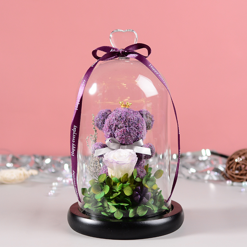 2020 New Christmas Decoration Gift Preserved Rose Bear in Glass Bottle Welding Gifts Preserved Flower,preserved Flower Liviflo