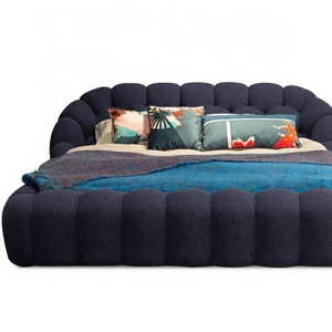 baihai king size bed dark blue fabric velvet modern 3D Bubble upholstered bed