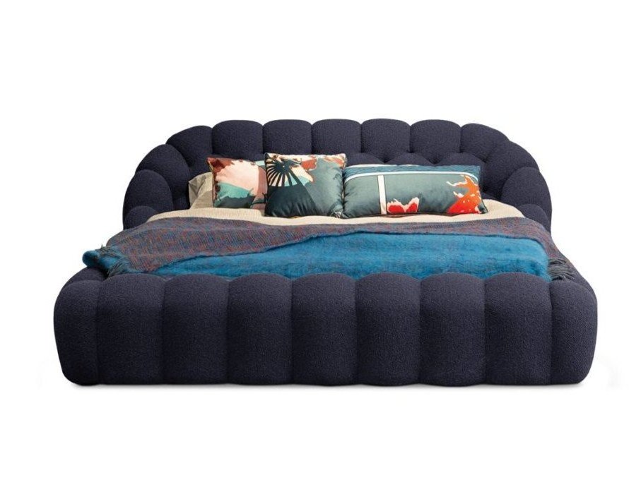 baihai king size bed dark blue fabric velvet modern 3D Bubble upholstered bed