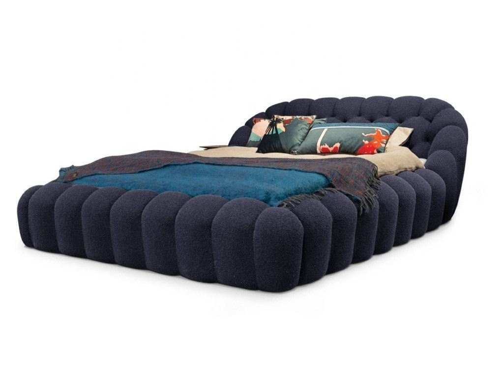 baihai king size bed dark blue fabric velvet modern 3D Bubble upholstered bed