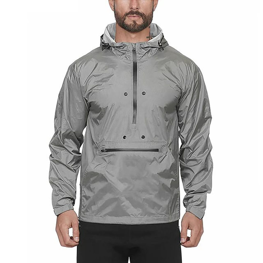 High Quality Waterproof  Polyester Fabric Kangaroo Pocket Hooded Windproof Rain Jacket From Pakistan