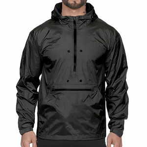 High Quality Waterproof  Polyester Fabric Kangaroo Pocket Hooded Windproof Rain Jacket From Pakistan