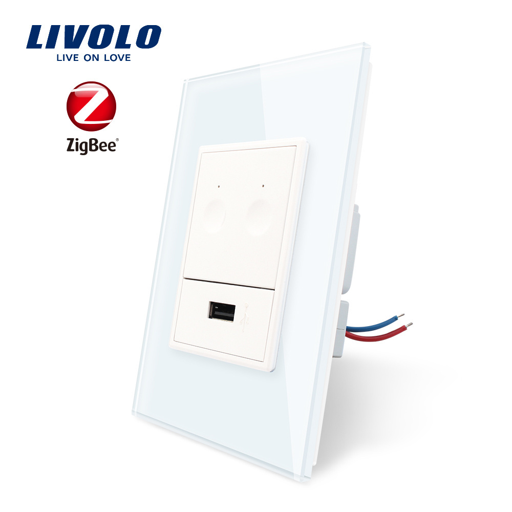 Livolo US/AU Standard Luxurious 2 gang 2 way Switch With USB port, Pearl Crystal Glass,without logo