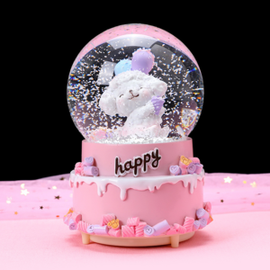 Cute Easter Rabbit Snow Globe With Auto Snowflakes and Music Lighted Happy Birthday Snow Globe