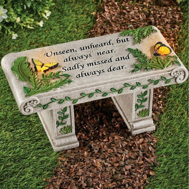 Polyresin Garden Memorial Stone Bench With Butterfly Resin Crafts Garden Decoration