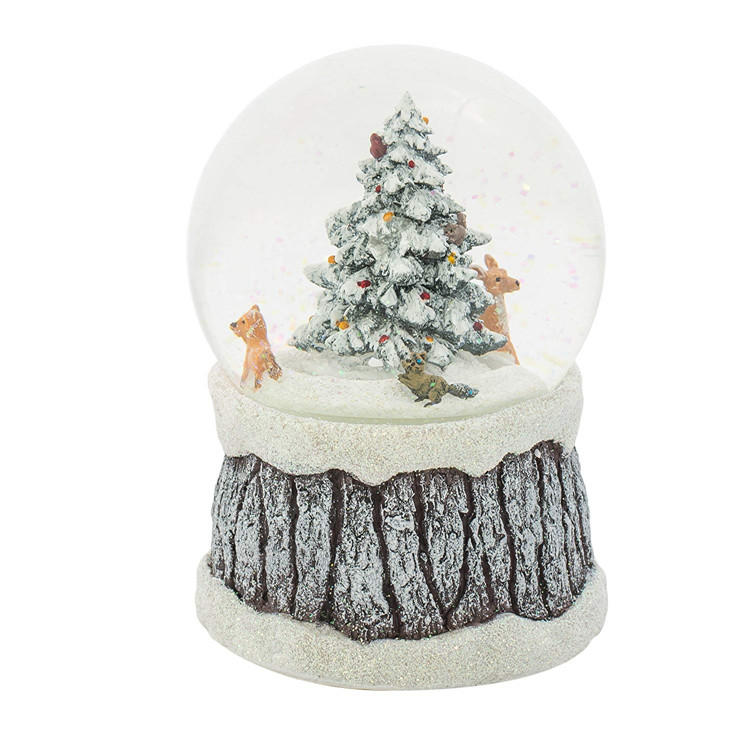 Cheap China Factory Price Wholesale Snow Globe Raccoon Climbing in Tree Resin Christmas Ball Glass