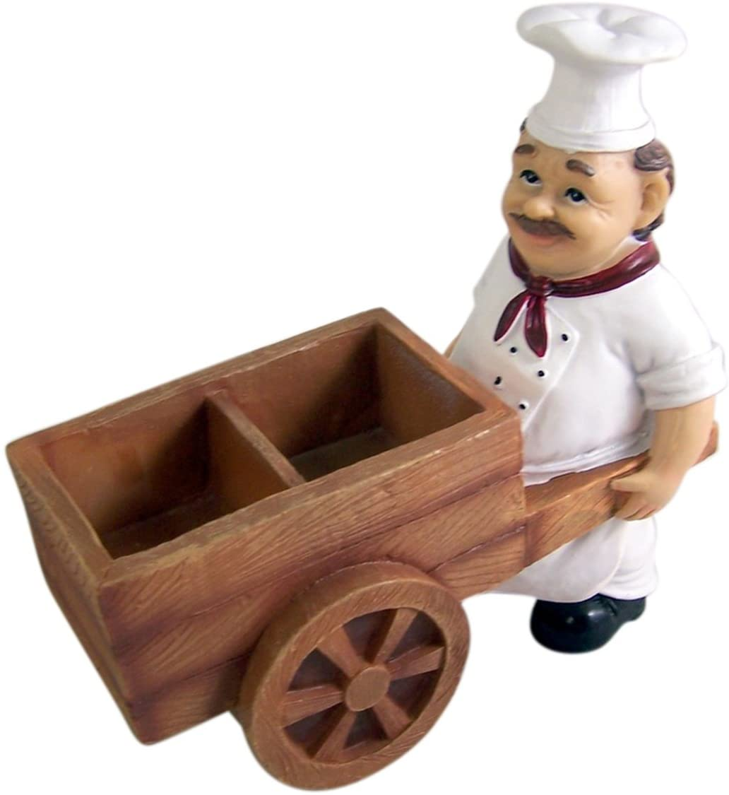 French Country Resin Chef With Cart Figurine Statues Salt And Pepper Shakers Holder Chef Statue For Kitchen