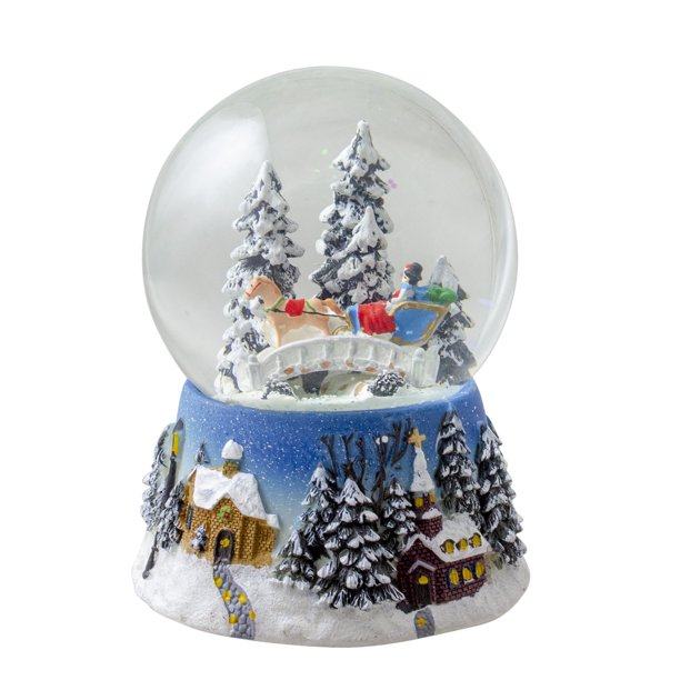 factory price custom water globe winter forest sleigh ride musical tree christmas snow globe