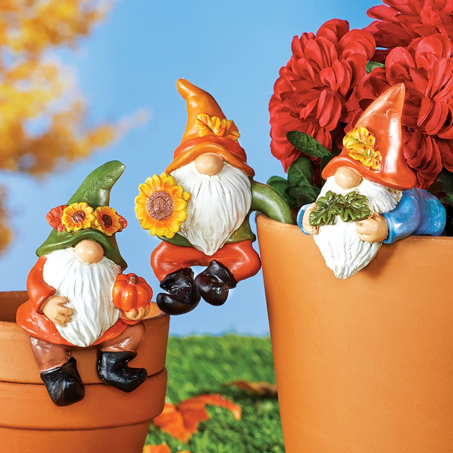 Hand-Painted Small Gnome Figurines Flower Plant Pot Hanger Resin Made Mini Gnomes