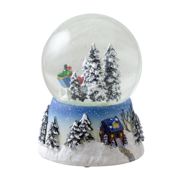 factory price custom water globe winter forest sleigh ride musical tree christmas snow globe