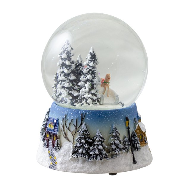 factory price custom water globe winter forest sleigh ride musical tree christmas snow globe