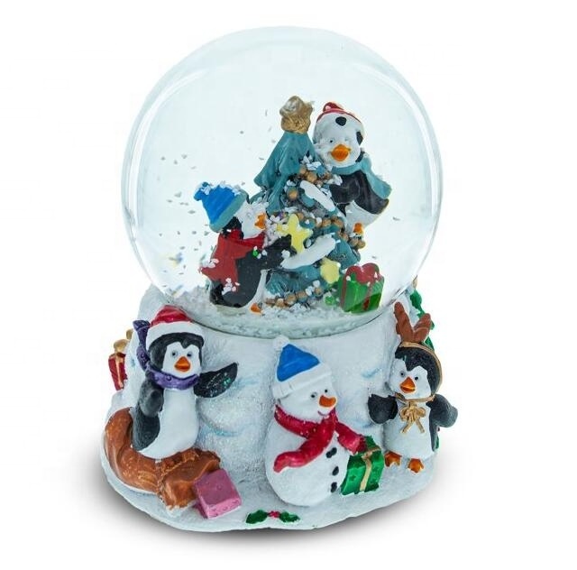 Sea World Penguins Snow Glow Souvenir Playful Penguins Adorning Christmas Tree Snow Globe