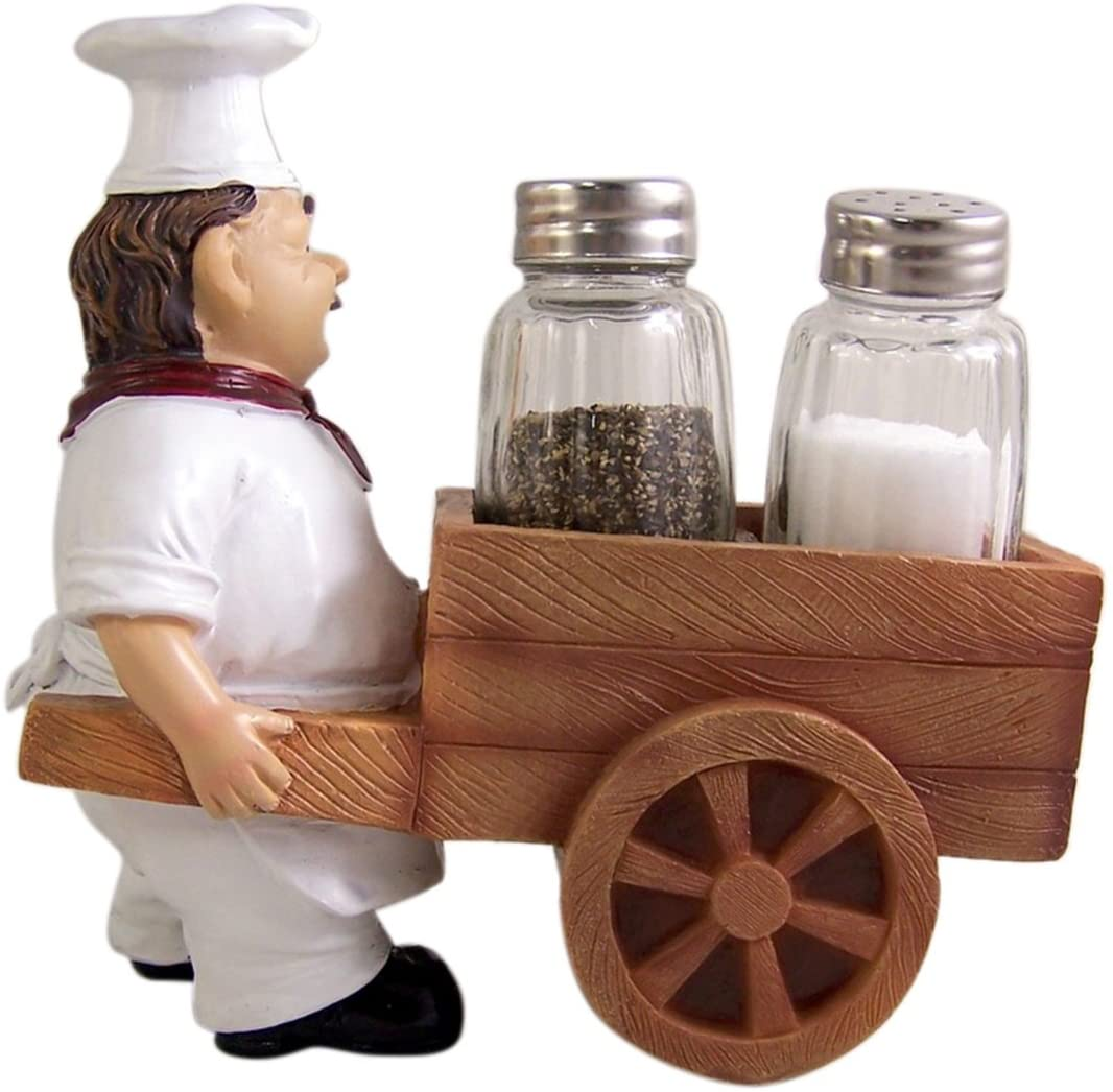 French Country Resin Chef With Cart Figurine Statues Salt And Pepper Shakers Holder Chef Statue For Kitchen