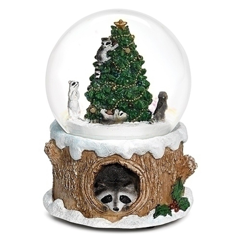 Cheap China Factory Price Wholesale Snow Globe Raccoon Climbing in Tree Resin Christmas Ball Glass