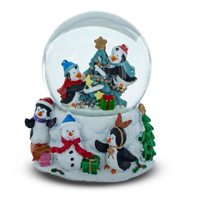 Sea World Penguins Snow Glow Souvenir Playful Penguins Adorning Christmas Tree Snow Globe