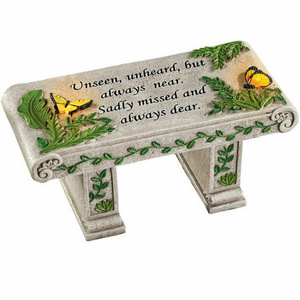 Polyresin Garden Memorial Stone Bench With Butterfly Resin Crafts Garden Decoration