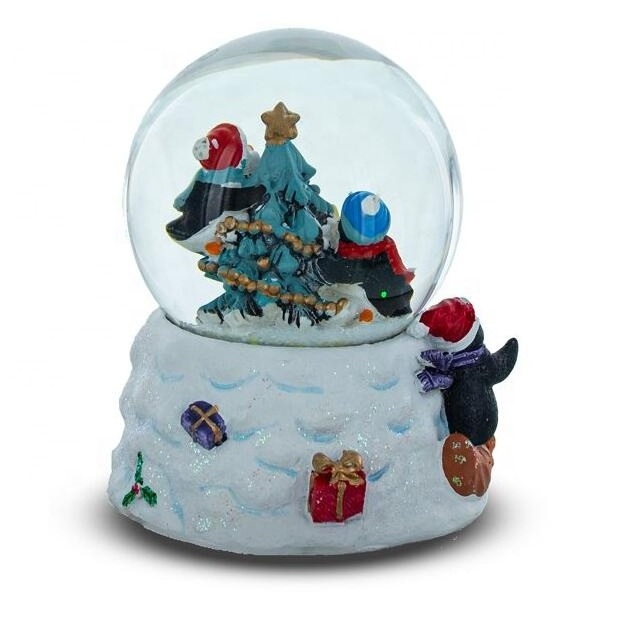 Sea World Penguins Snow Glow Souvenir Playful Penguins Adorning Christmas Tree Snow Globe