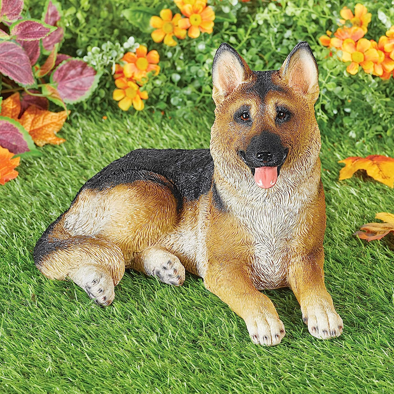 Hand-Painted Customized German Shepherd Resin Dog Outdoor Lawn Ornaments Garden Sculpture