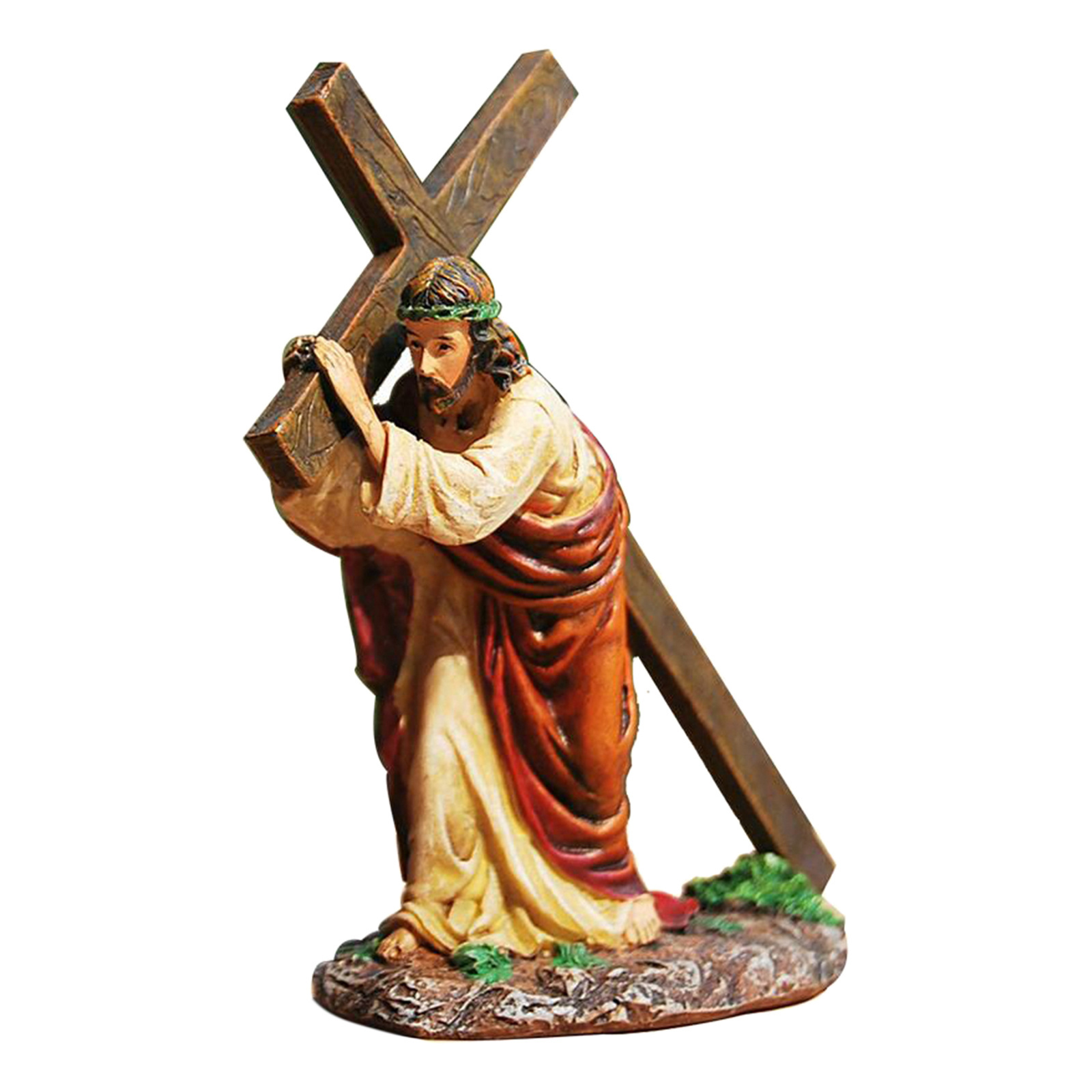 Home Decoration Christ Resin Jesus Statue Crucifix Cross Figurine Tabletop Collectibles